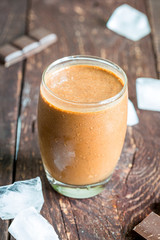 Iced Drink Smoothie with Coffee Banana and Chocolate, Close-up