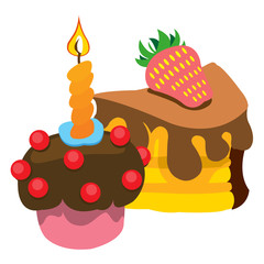 Two different cakes. Baking color illustration.