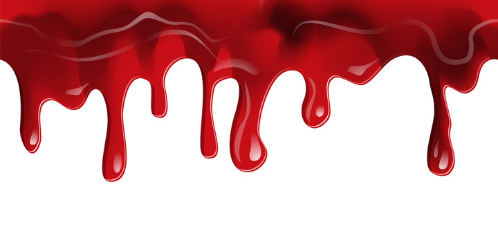 Dripping seamless blood. Flow liquid, drip wet. Thick red ketchup or jam flow down Halloween concept: Blood dripping - Seamless Vector on white background