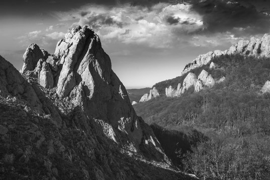 Fototapeta High Crimea mountains. Black and white