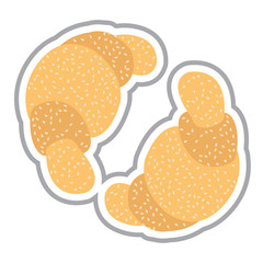 Two croissant. Bake puff pastry color illustration.