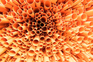 PVC pipes stacked in construction site