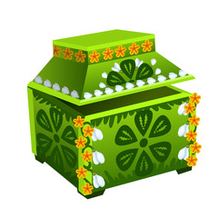 Green treasure chest with floral ornament. Vector