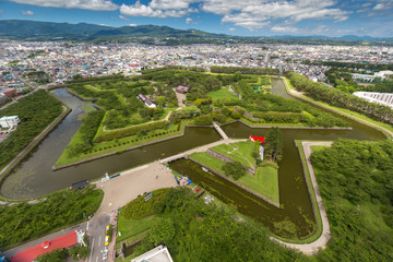 Goryokaku Park Top view where is star of building for protect ci