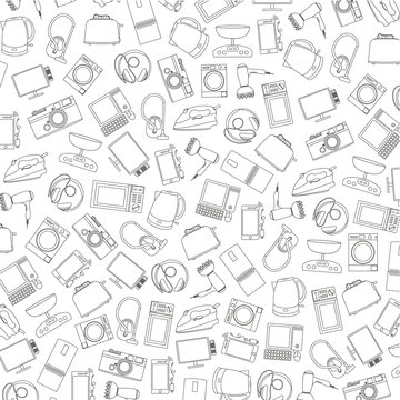 vector pattern of hand-drawn icons of home appliances