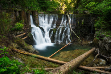 Waterfall at the dam in Vintgar gorge near Bled, Slovenia