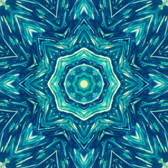 Mandala with art handmade watercolor texture. Kaleidoscopic sacred geometry element. Alchemy,...