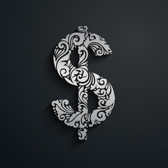 Decorative ornamental silver dollar symbol