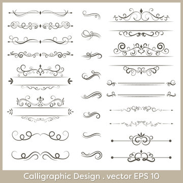 Set of calligraphic vintage vector ornaments with dashes and dividers.