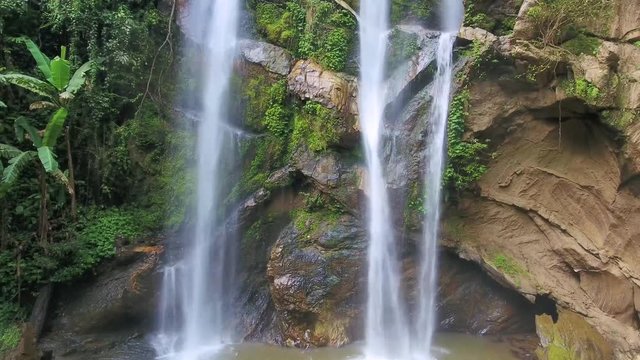 Aerial View of Rugged Ridges & Meltwater Waterfalls, Mork fah waterfall
