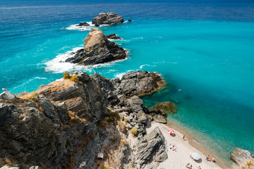 An aerial view of a mediterranean spanish beach (San Cristobal beach) at Almunecar, Granada, Spain
