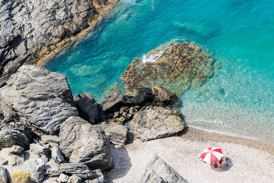 An aerial view of a mediterranean spanish beach (San Cristobal beach) at Almunecar, Granada, Spain