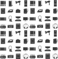 black icons set of home electronic household appliances