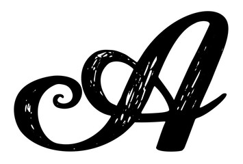 Letter A. Calligraphy alphabet typeset lettering. Hand drawn alphabet. Capital and lower-case letters. Copy-book hand font. Hand drawn sketch of ABC letters in old fashion vintage style. 