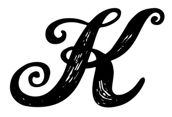 Letter K. Calligraphy alphabet typeset lettering. Hand drawn alphabet. Capital and lower-case letters. Copy-book hand font. Hand drawn sketch of ABC letters in old fashion vintage style. 