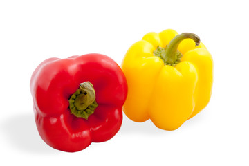 red and yellow peppers isolated on white background