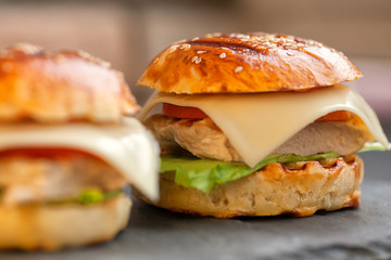 Home made hamburger with lettuce and cheese
