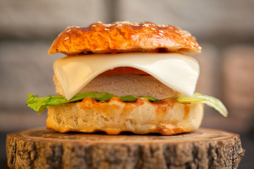 Home made hamburger with lettuce and cheese