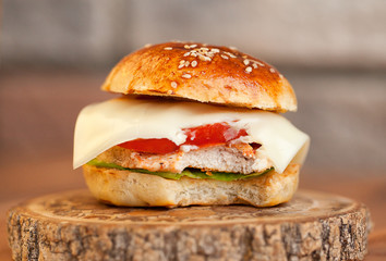 Home made hamburger with lettuce and cheese