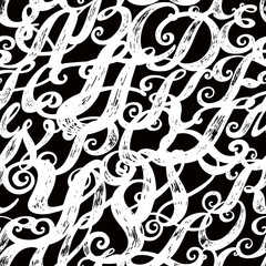 Calligraphy alphabet typeset lettering. Seamless wallpaper pattern. Hand drawn sketch of ABC letters in old fashion vintage style. 