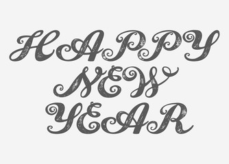 Happy New Year. Calligraphy alphabet typeset lettering. Trended capital  letters. Copy-book hand font. Hand-drawn sketch of ABC  in old fashion vintage style. 