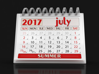 Calendar -  July 2017  (clipping path included)