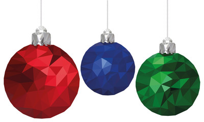 Merry christmas and happy new year xmas balls in poly triangle style.