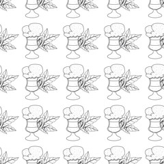 Seamless pattern with outline drawings on the theme of coffee. Iced coffee.