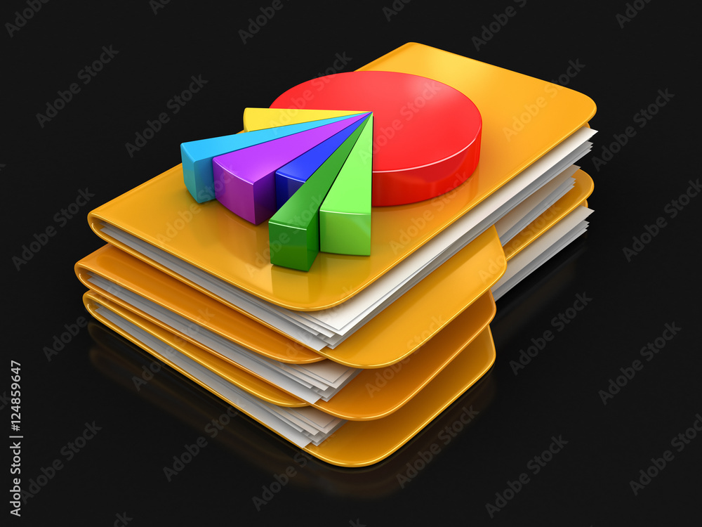 Poster folders and files with pie chart. image with clipping path