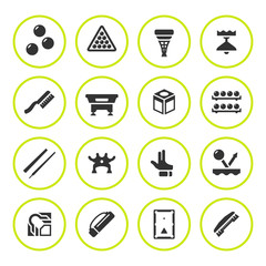 Set round icons of billiards, snooker and pool