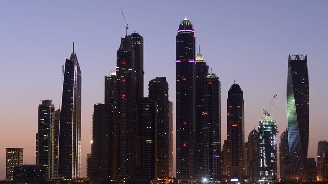 HD Timelapse Of A Dubai Marina Bay. Morning view from Jumeirah Palm.