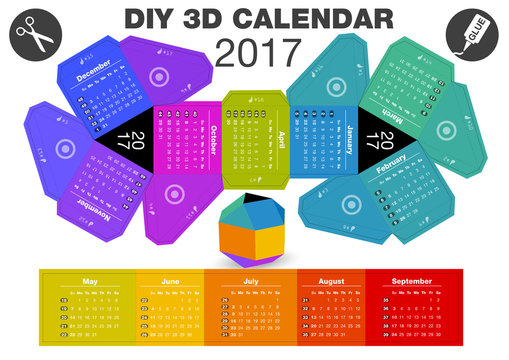 3d DIY Calendar 2017 | A4 print | 3,1x2,9 inch compiled size