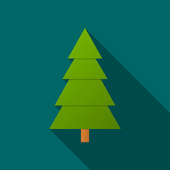 Abstract Christmas tree with long shadow on green background