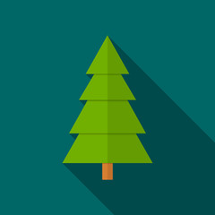 Abstract Christmas tree with long shadow on green background