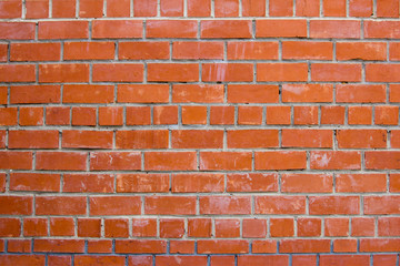 Wall of red bricks. Textured background closeup.