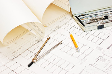  technical drawings and slide rule