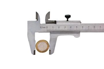 European coin and caliper