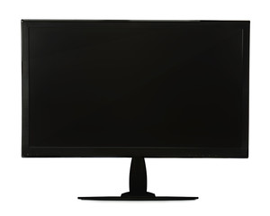 Black lcd monitor isolated on white background. Closeup.