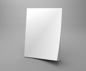 Blank white standing cover magazine 3D illustration mock-up.