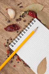 notebook for recipes and spices