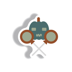 Fototapeta premium Vector illustration paper sticker Halloween icon pumpkin and candy