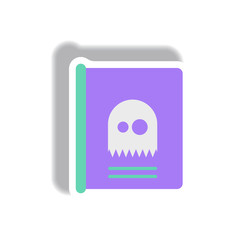 Vector illustration paper sticker Halloween icon Mystery ghost book