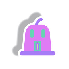 Vector illustration paper sticker Halloween icon Pumpkin with candel