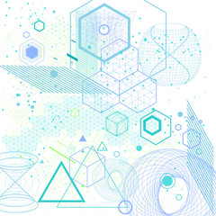 Sacred geometry symbols and elements background. Cosmic, universe, bing bang, alchemy, religion, philosophy, astrology, science, physics, chemistry and spirituality themes.