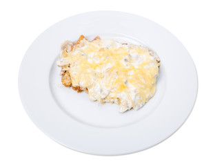 Homemade breaded schnitzel.