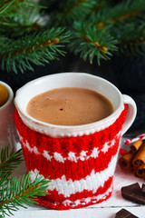 Obraz na płótnie Canvas Winter hot drink - hot chocolate with cinnamon and anise 