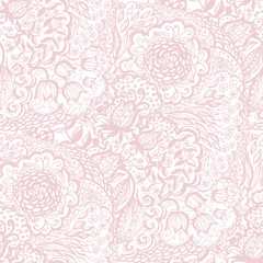 Fototapeta na wymiar Floral doodle seamless wallpaper pattern. Illustration with paisley ornaments. Textile with hand-drawn flowers.