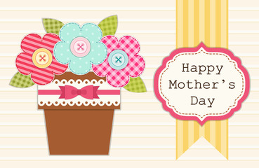 Cute retro card for Mother's Day with flowers in a pot as scrapbook paper craft