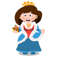 Queen with a cake. Cartoon characters vector.