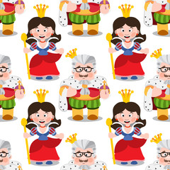 Seamless pattern with cartoon king and queen.